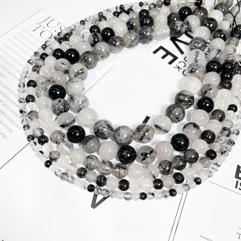 Natural Black Rutilated Quartz Round Loose Semi Gemstone Beads for Jewelry Making