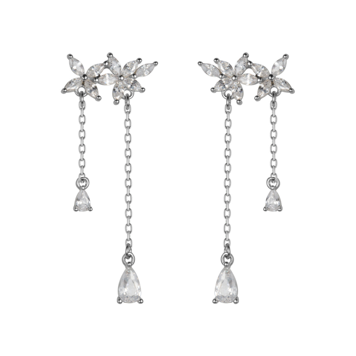 S925 Sterling Silver Drop Earrings Jewelry with Cubic Zirconia Flower Design for Women