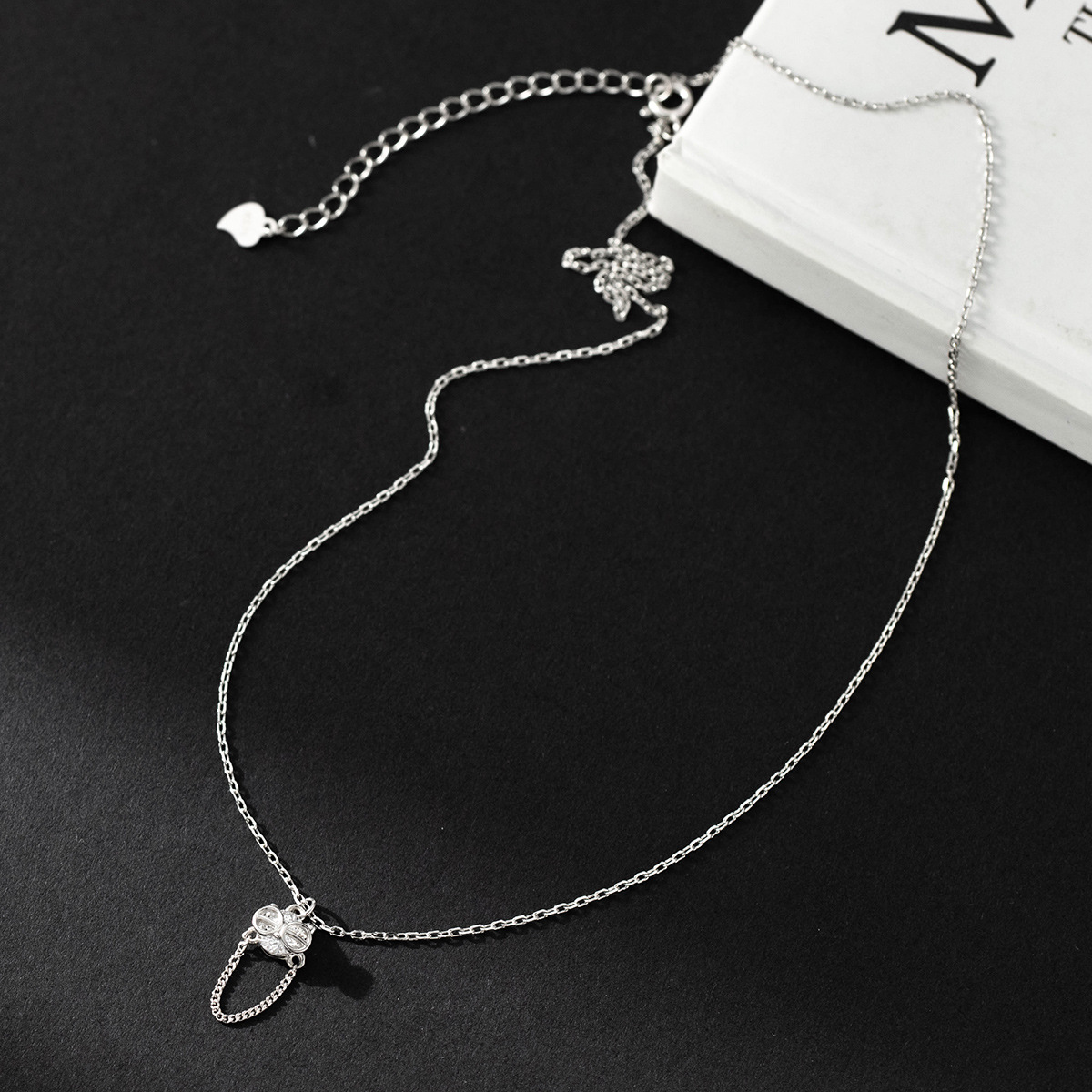 S925 Sterling Silver Pendant Necklace Owl Style Simple Zircon Pendant