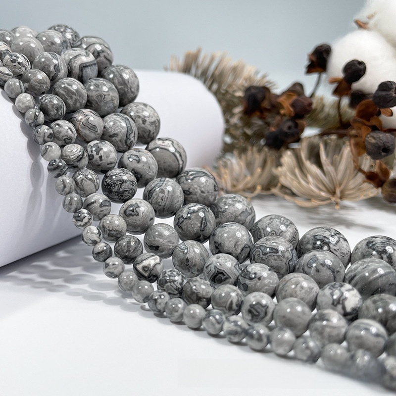 Natural Map Stone Round Loose Semi Gemstone Beads for Jewelry Making