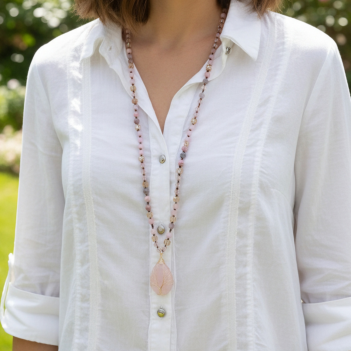Healing Crystal Necklace for Women Natural Stone Beaded Stretch Necklace Handmade Gemstone Reiki Spiritual Jewelry Gifts