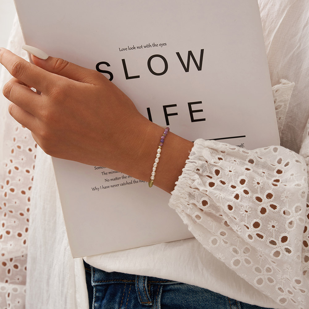 S925 Sterling Silver Bracelet with Freshwater Pearl Bohemian Style for Woment