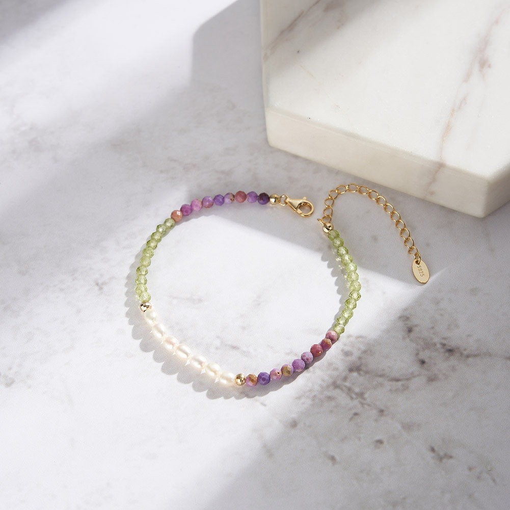 S925 Sterling Silver Bracelet with Freshwater Pearl Bohemian Style for Woment