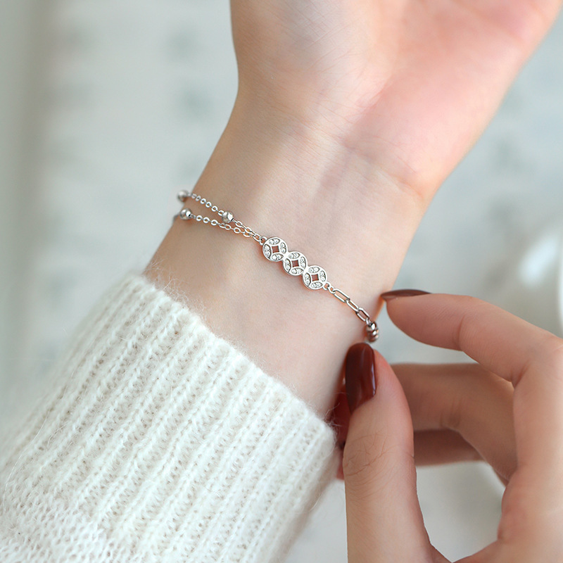 Fashion S925 Sterling Silver Bracelet with Cubic Zirconia Simple Style for Women