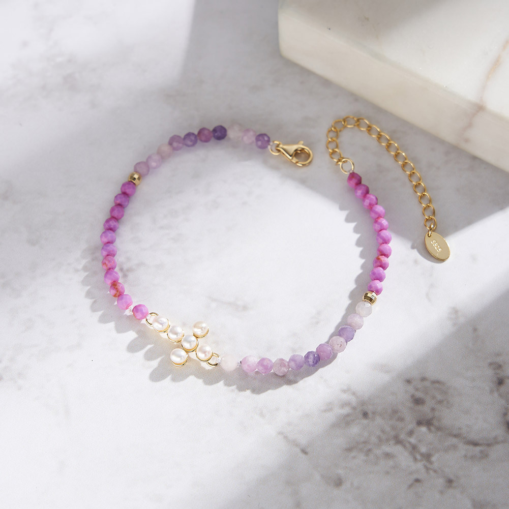 S925 Sterling Silver Bracelet with Freshwater Pearl Bohemian Style for Woment