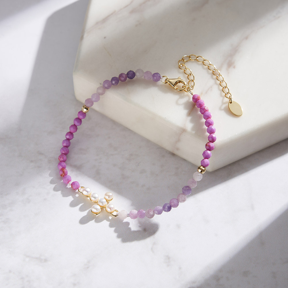 S925 Sterling Silver Bracelet with Freshwater Pearl Bohemian Style for Woment