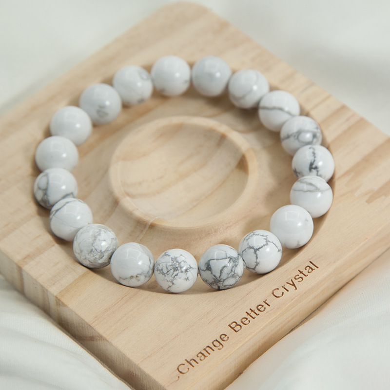 Howlite Bracelet for Women Natural Gemstone Round Stone Crystal Beads for Beaded Elastic Bracelet