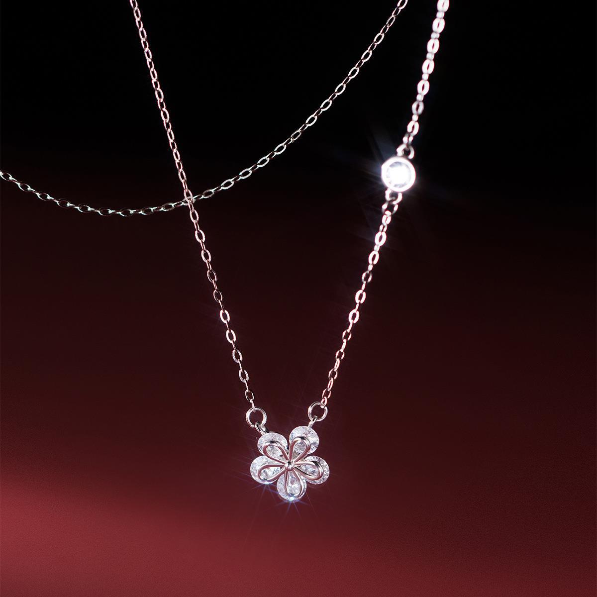 S925 Sterling Silver Flower Pendant Necklace Jewelry with Cubic Zirconia Daily Style