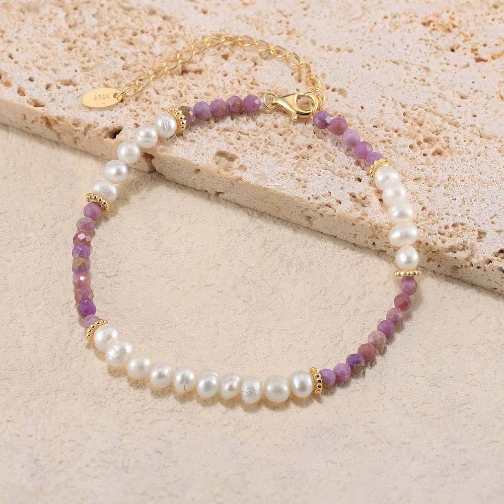 S925 Sterling Silver Bracelet with Freshwater Pearl  Bohemian Style for Woment