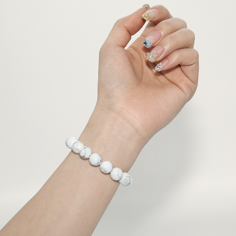 Howlite Bracelet for Women Natural Gemstone Round Stone Crystal Beads for Beaded Elastic Bracelet