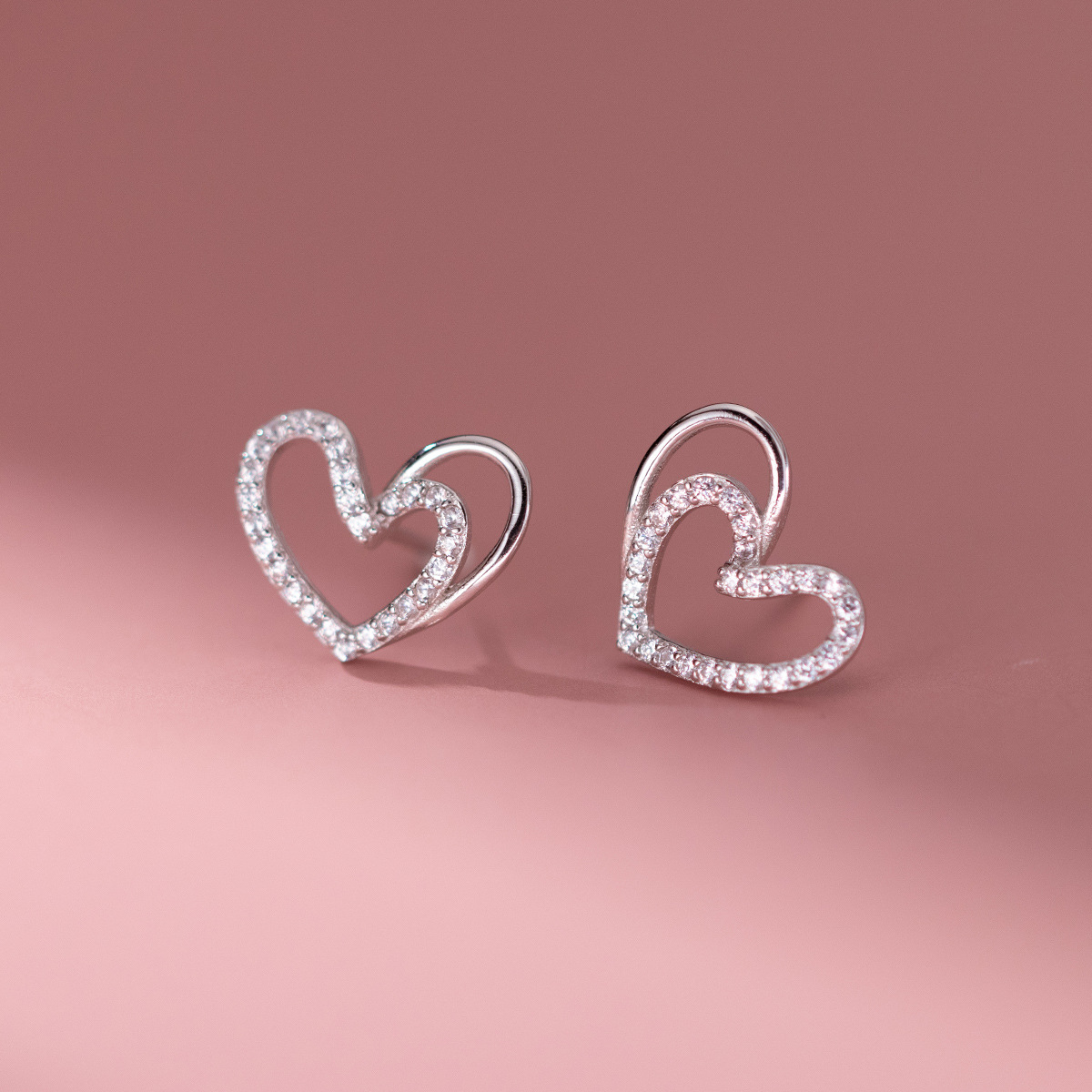 S925 Sterling Silver Heart Stud Earrings with Cubic Zircon Elegant Design for Women