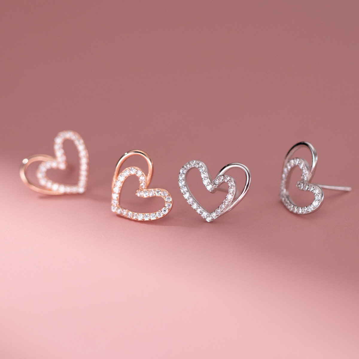 S925 Sterling Silver Heart Stud Earrings with Cubic Zircon Elegant Design for Women