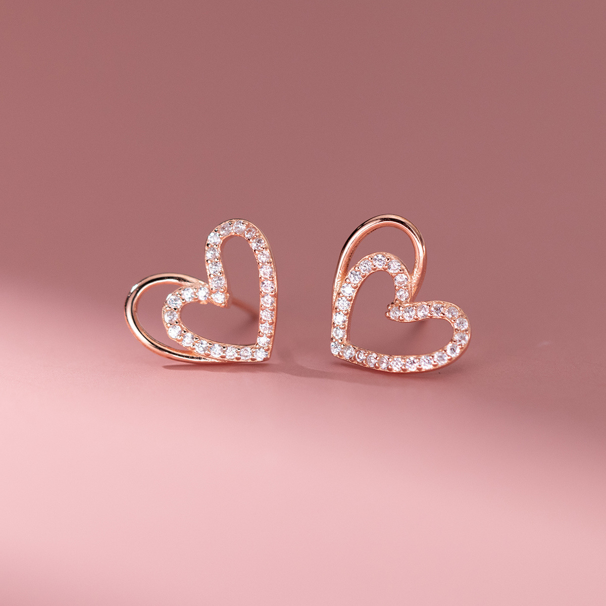 S925 Sterling Silver Heart Stud Earrings with Cubic Zircon Elegant Design for Women