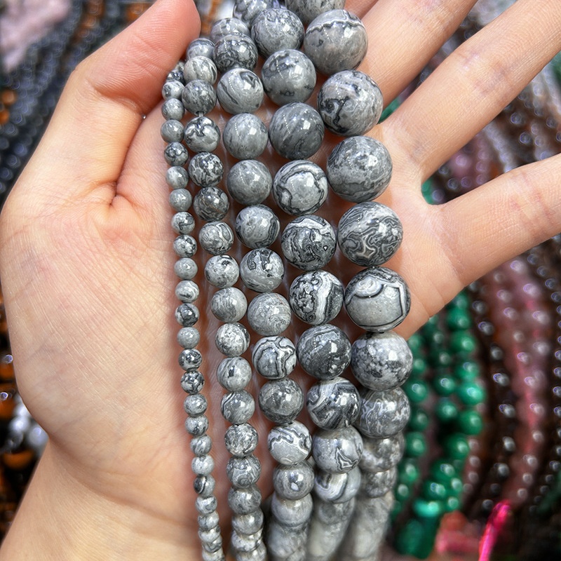 Natural Map Stone Round Loose Semi Gemstone Beads for Jewelry Making