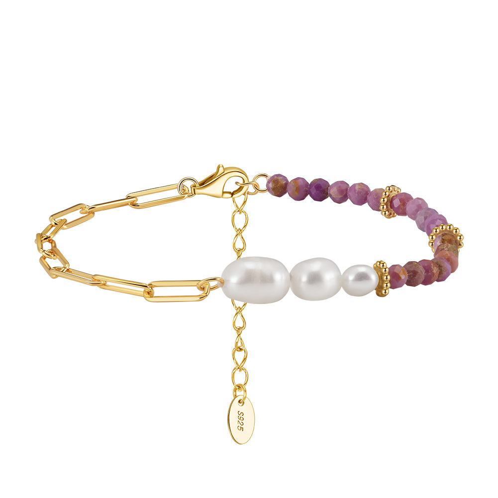 S925 Sterling Silver Bracelet with Freshwater Pearl  Bohemian Style for Woment