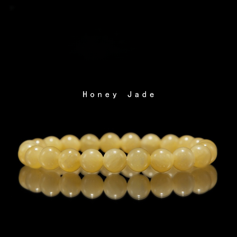 Honey Jade Bracelet for Women Natural Gemstone Round Stone Crystal Beads for Beaded Elastic Bracelet