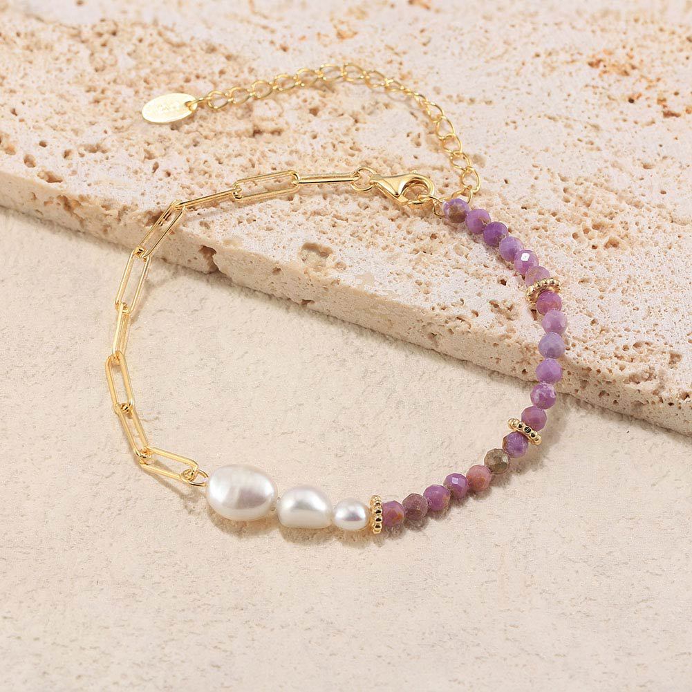 S925 Sterling Silver Bracelet with Freshwater Pearl Bohemian Style for Woment
