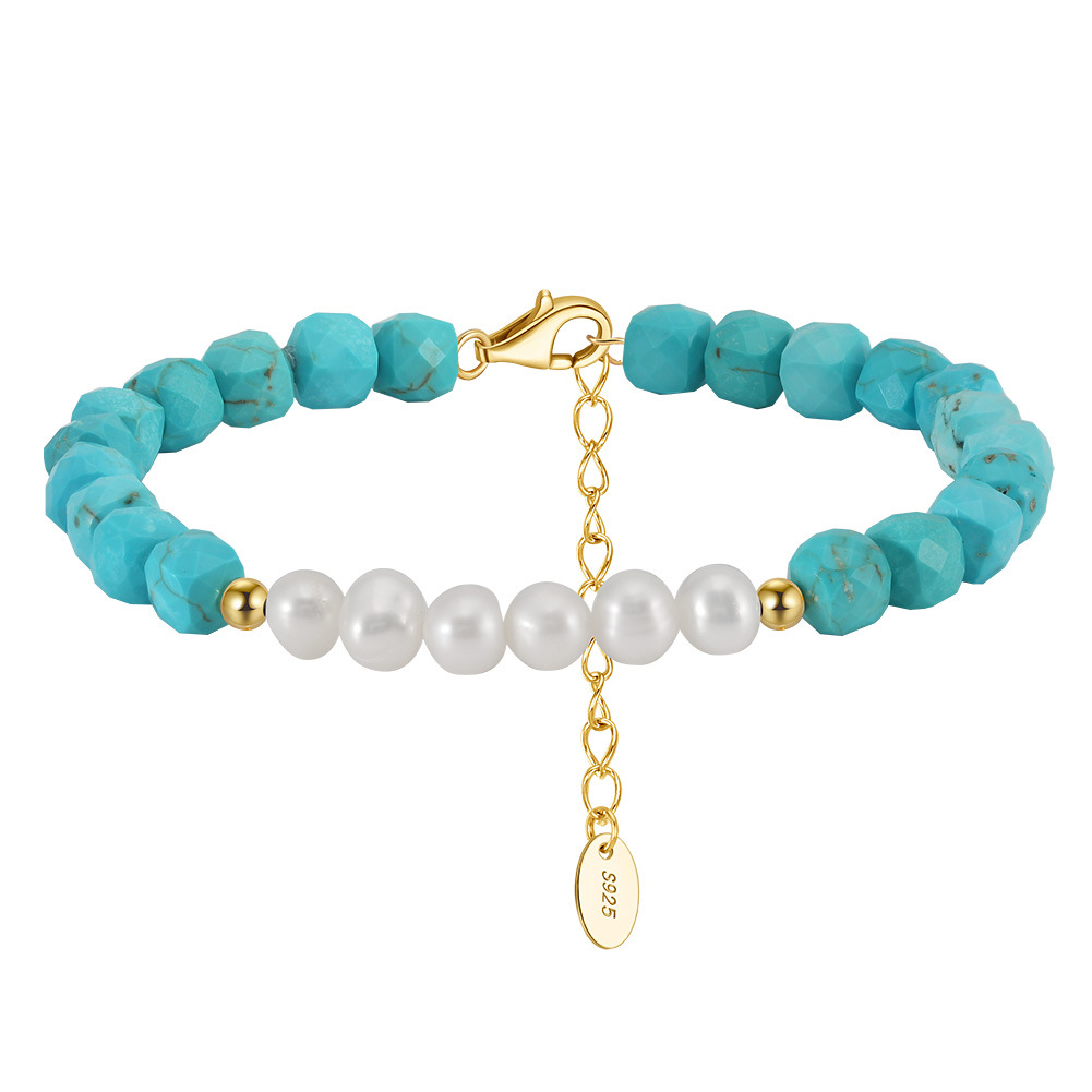 S925 Sterling Silver Bracelet with Freshwater Pearl  Bohemian Style for Woment