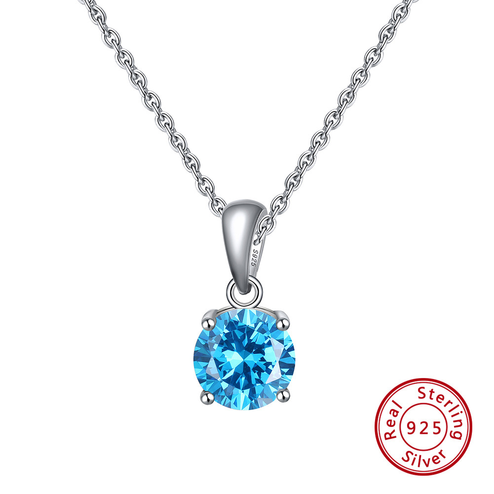 S925 Silver Necklace with 12-Color Zodiac Birthstone Heart Zircon Necklace