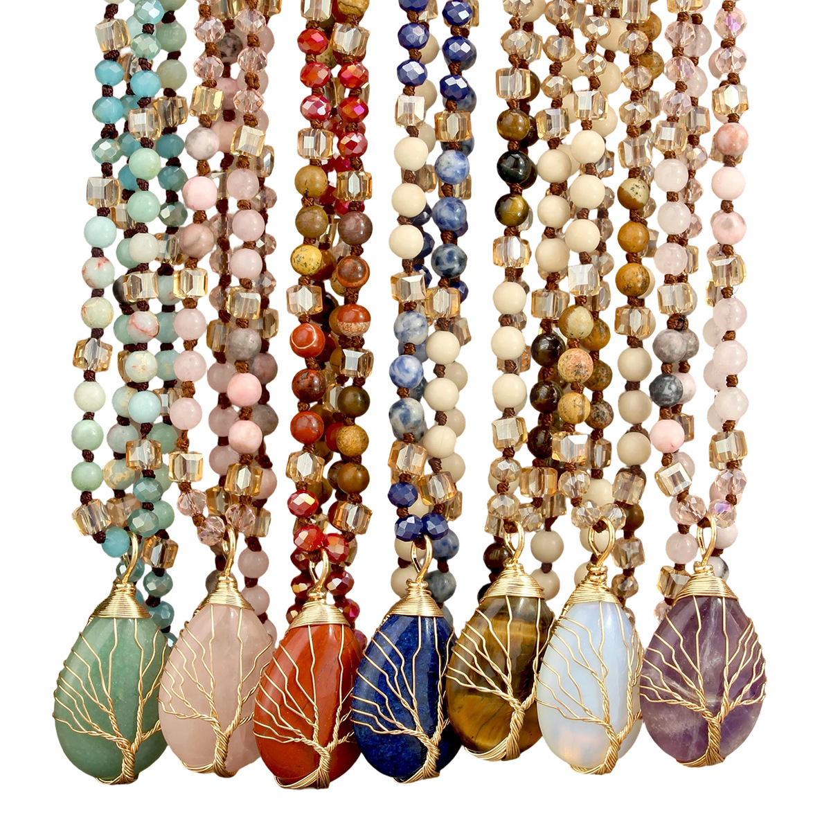 Healing Crystal Necklace for Women Natural Stone Beaded Stretch Necklace Handmade Gemstone Reiki Spiritual Jewelry Gifts