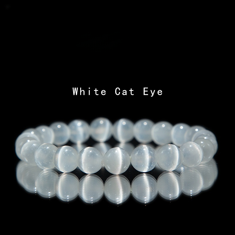 White cat eye Bracelet for Women Natural Gemstone Round Stone Crystal Beads for Beaded Elastic Bracelet