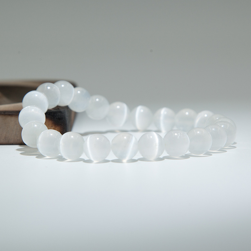 White cat eye Bracelet for Women Natural Gemstone Round Stone Crystal Beads for Beaded Elastic Bracelet