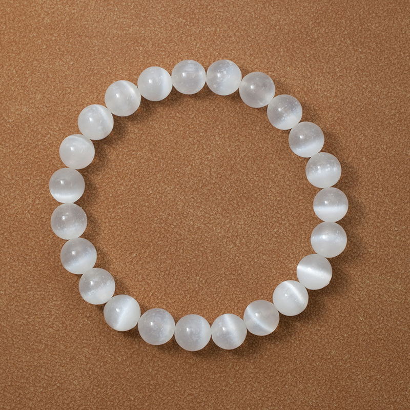 White cat eye Bracelet for Women Natural Gemstone Round Stone Crystal Beads for Beaded Elastic Bracelet