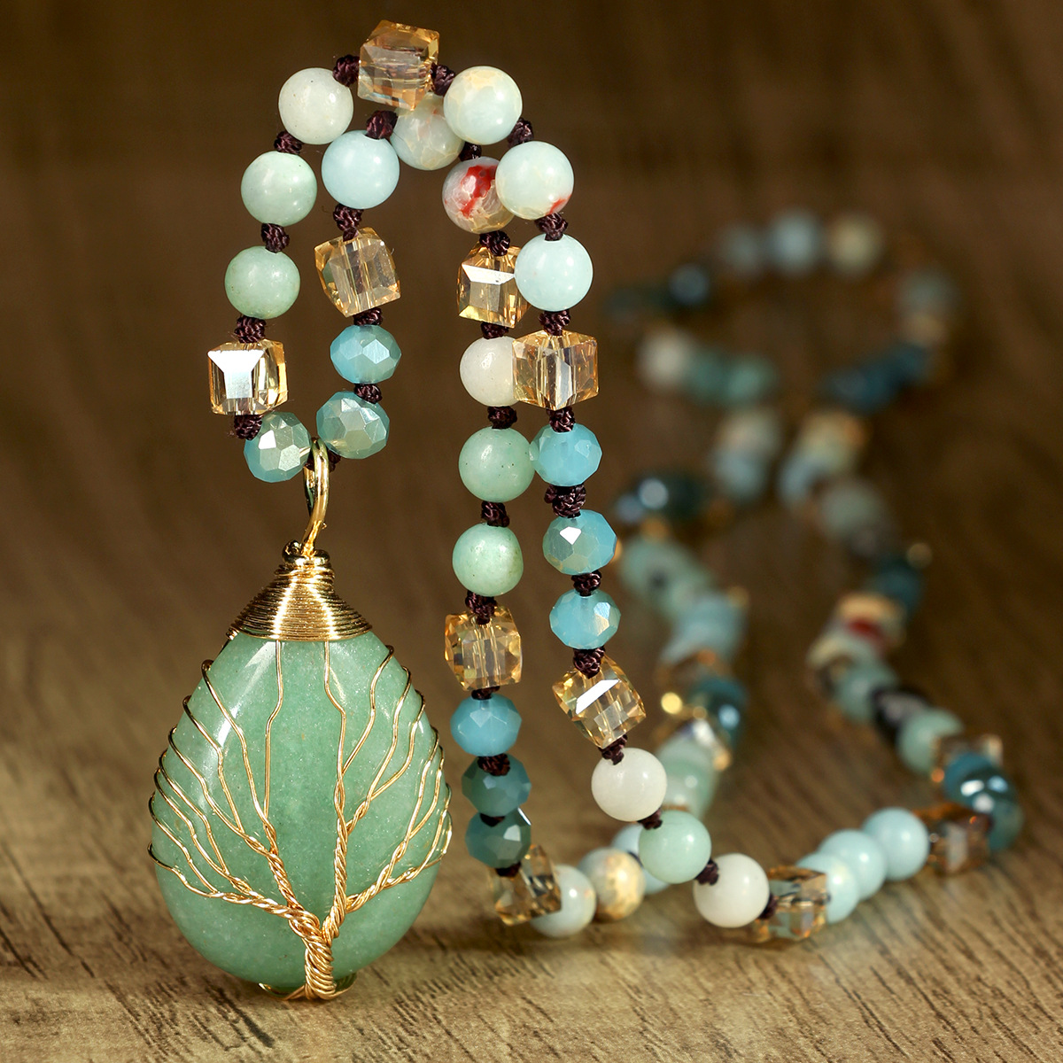 Healing Crystal Necklace for Women Natural Stone Beaded Stretch Necklace Handmade Gemstone Reiki Spiritual Jewelry Gifts