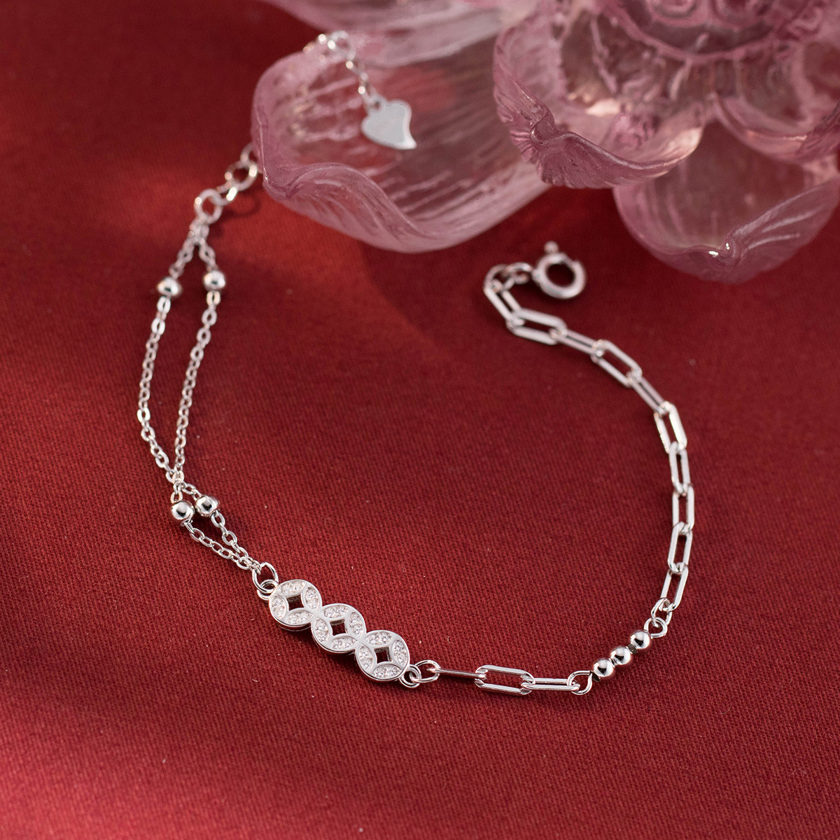 Fashion S925 Sterling Silver Bracelet with Cubic Zirconia Simple Style for Women