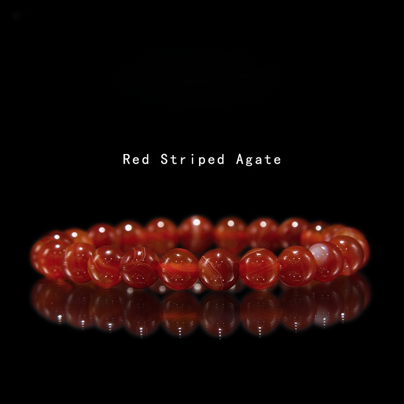 Red Striped agate Bracelet for Women Natural Gemstone Round Stone Crystal Beads for Beaded Elastic Bracelet