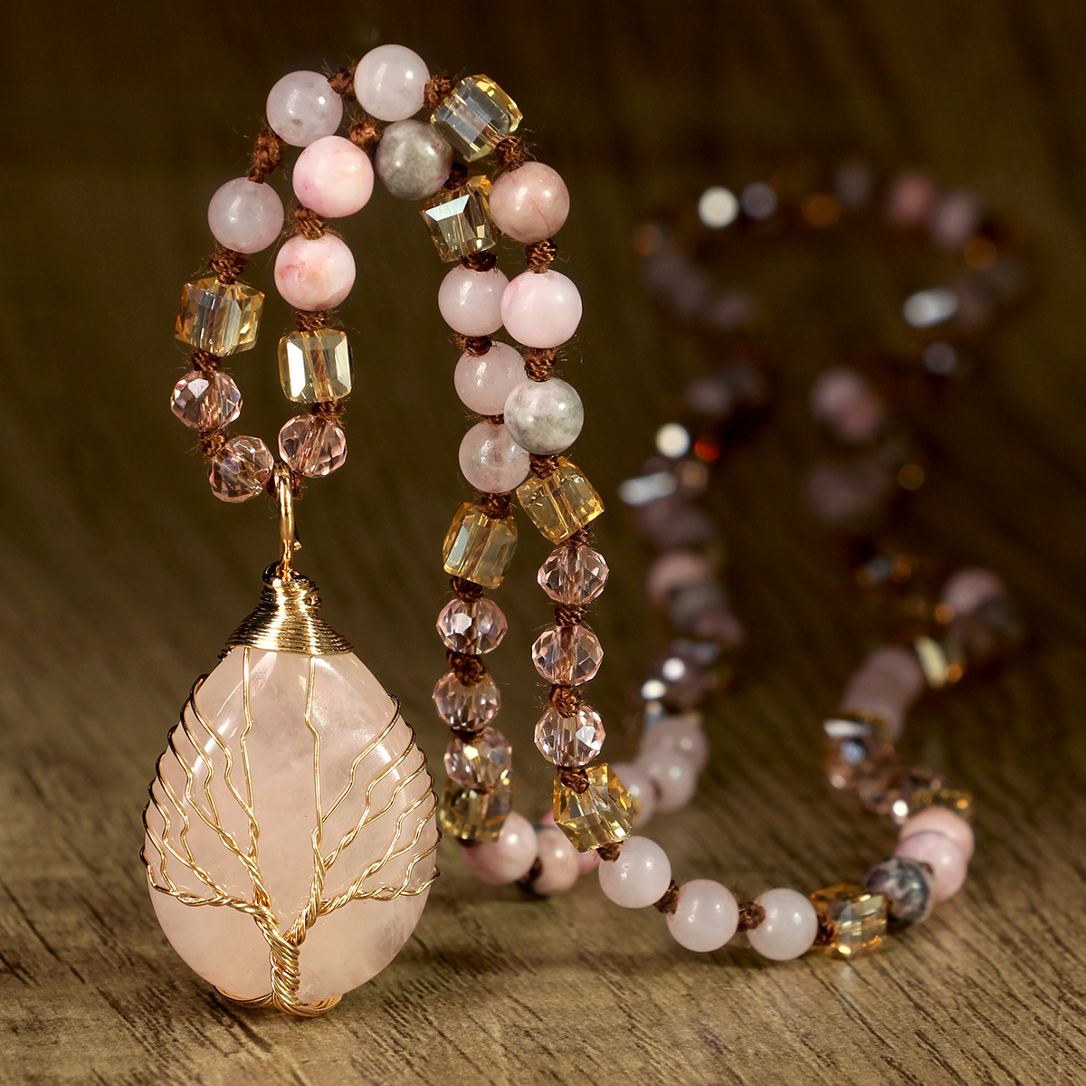 Healing Crystal Necklace for Women Natural Stone Beaded Stretch Necklace Handmade Gemstone Reiki Spiritual Jewelry Gifts