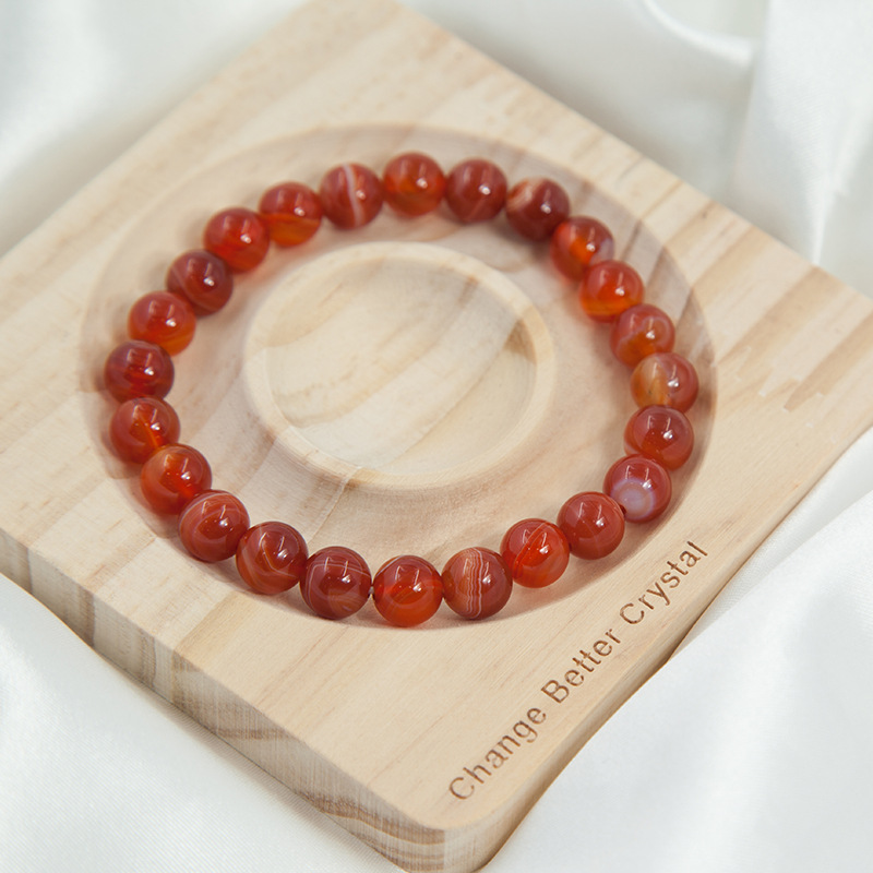 Red Striped agate Bracelet for Women Natural Gemstone Round Stone Crystal Beads for Beaded Elastic Bracelet