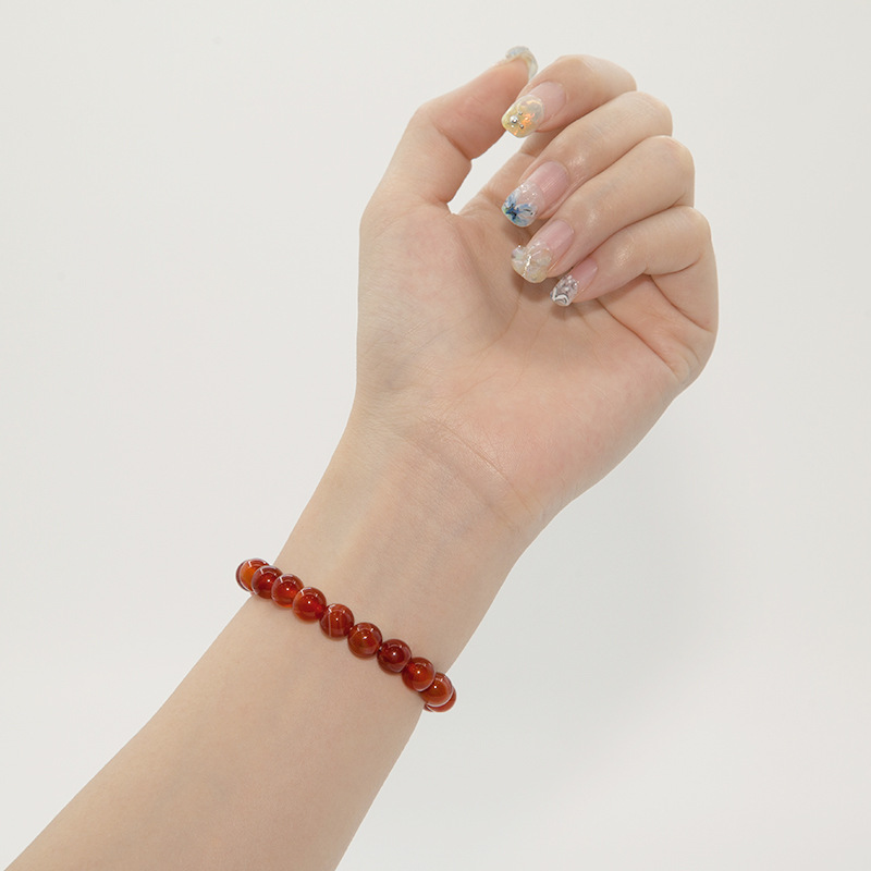 Red Striped agate Bracelet for Women Natural Gemstone Round Stone Crystal Beads for Beaded Elastic Bracelet