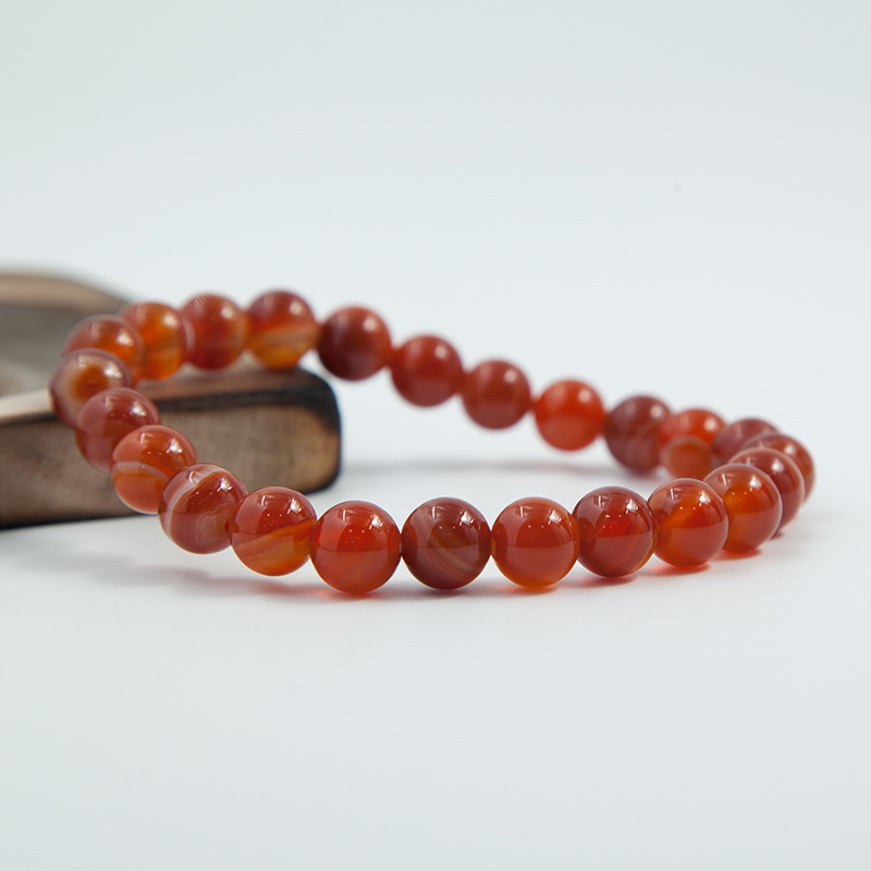 Red Striped agate Bracelet for Women Natural Gemstone Round Stone Crystal Beads for Beaded Elastic Bracelet