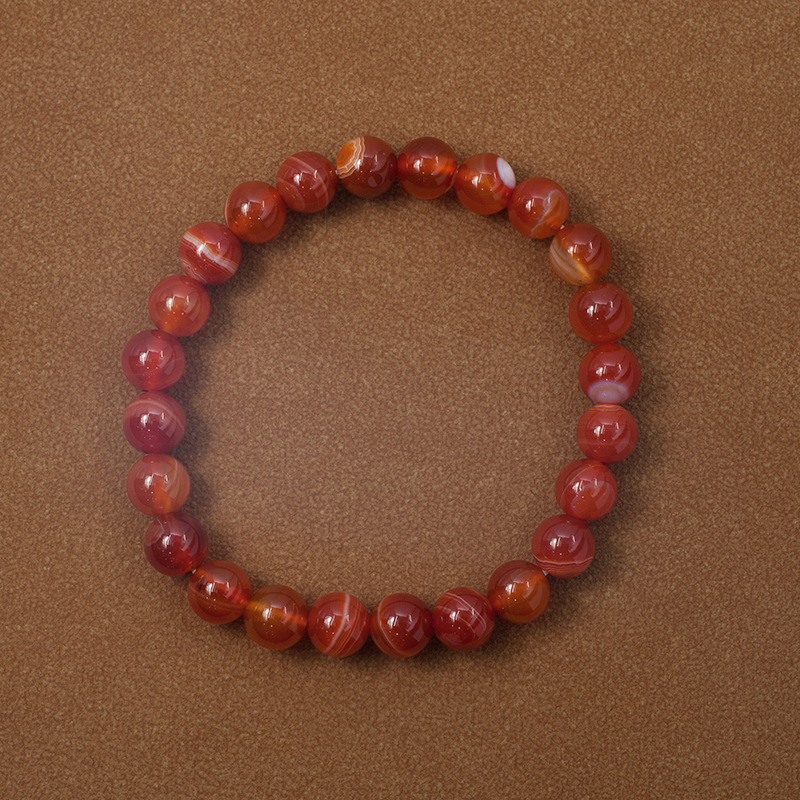 Red Striped agate Bracelet for Women Natural Gemstone Round Stone Crystal Beads for Beaded Elastic Bracelet