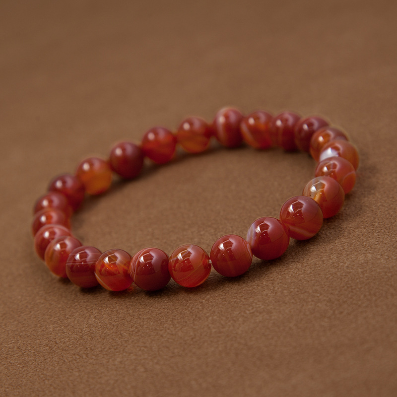 Red Striped agate Bracelet for Women Natural Gemstone Round Stone Crystal Beads for Beaded Elastic Bracelet