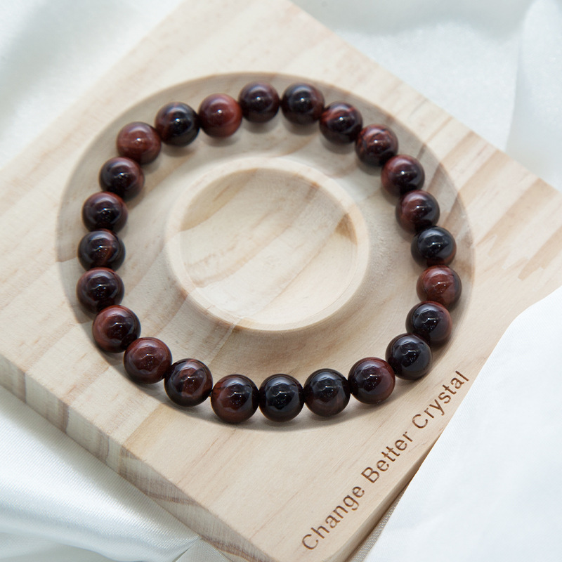 Red Tiger Eye Bracelet for Women Natural Gemstone Round Stone Crystal Beads for Beaded Elastic Bracelet