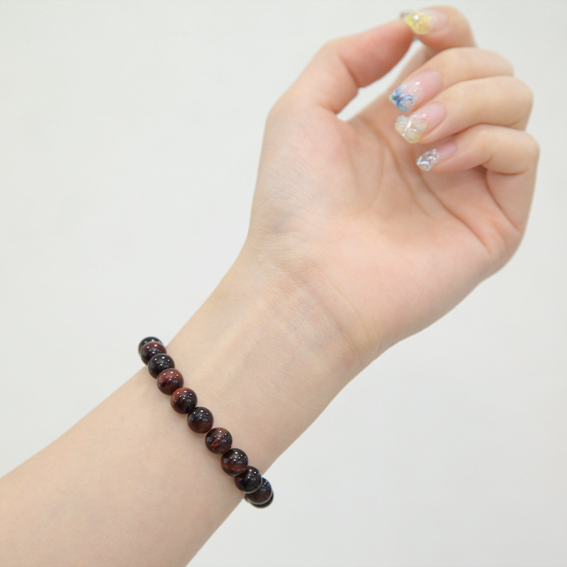 Red Tiger Eye Bracelet for Women Natural Gemstone Round Stone Crystal Beads for Beaded Elastic Bracelet
