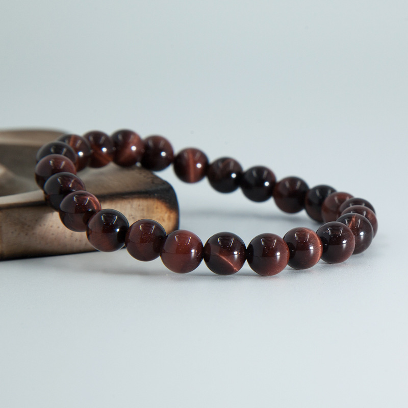 Red Tiger Eye Bracelet for Women Natural Gemstone Round Stone Crystal Beads for Beaded Elastic Bracelet