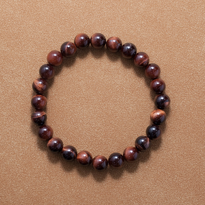 Red Tiger Eye Bracelet for Women Natural Gemstone Round Stone Crystal Beads for Beaded Elastic Bracelet