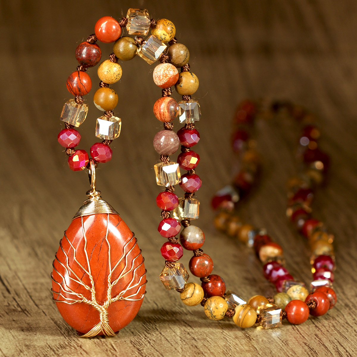 Healing Crystal Necklace for Women Natural Stone Beaded Stretch Necklace Handmade Gemstone Reiki Spiritual Jewelry Gifts
