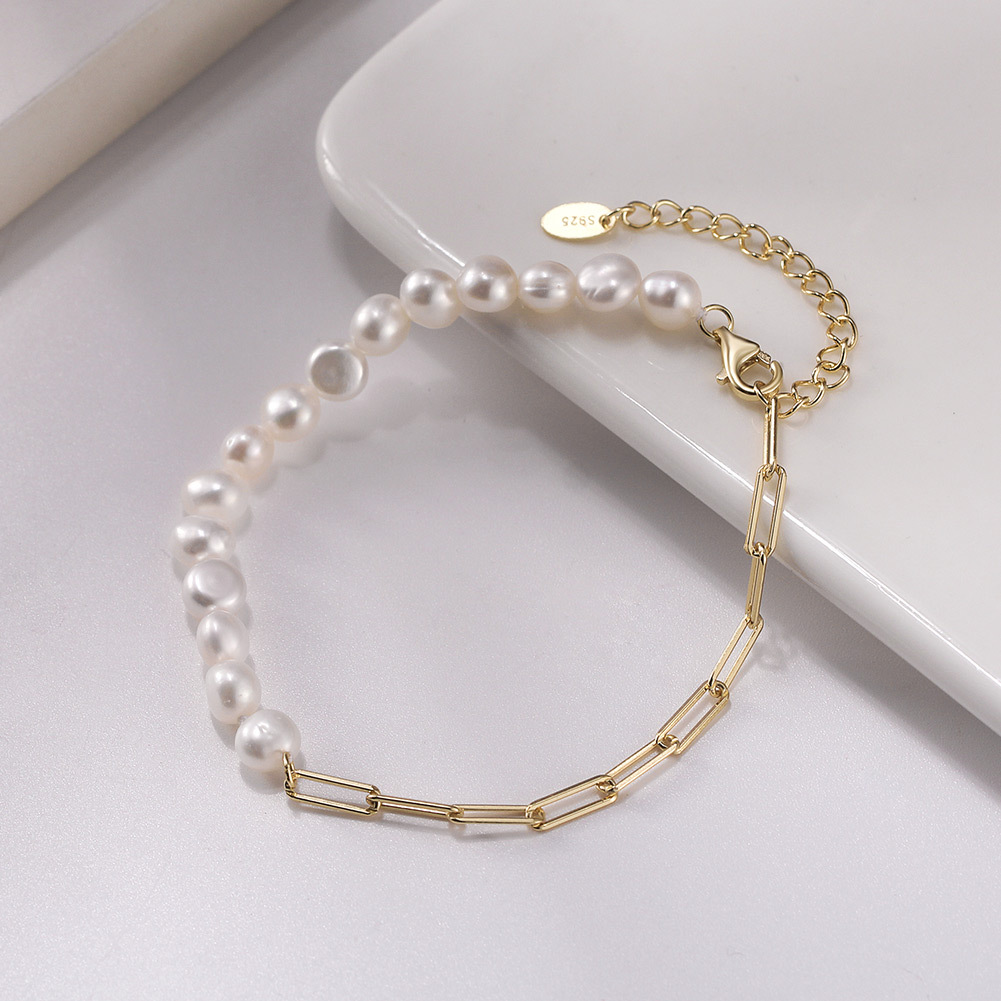 S925 Sterling Silver Bracelet with Freshwater Pearl for Woment