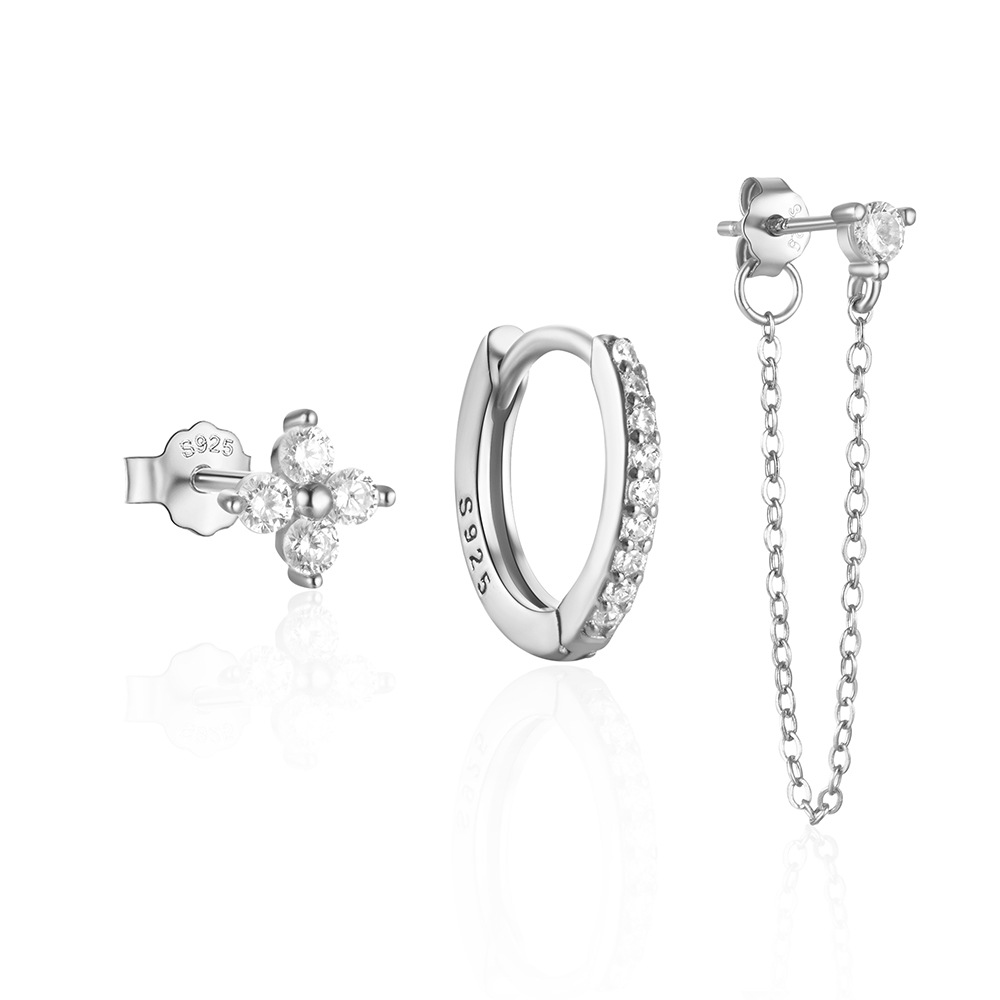 [Copy]S925 Sterling Silver Hoop Earrings  Jewelry with Cubic Zirconia Casual Design 3pcs/set