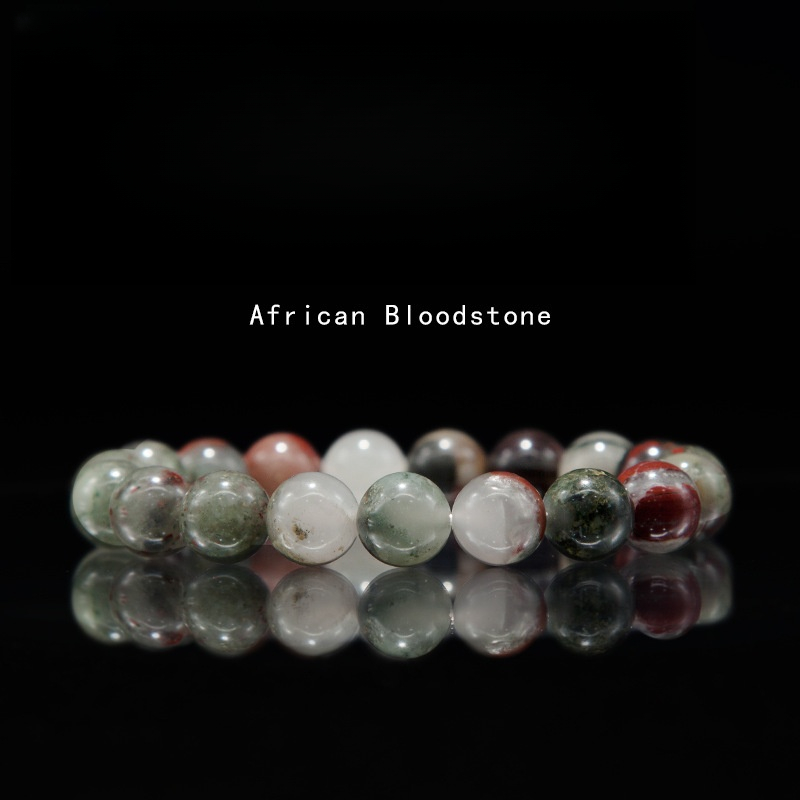 African Blood stone  Bracelet for Women Natural Gemstone Round Stone Crystal Beads for Beaded Elastic Bracelet