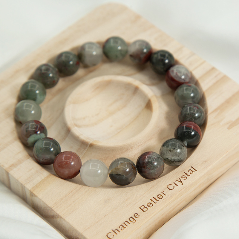 African Blood stone Bracelet for Women Natural Gemstone Round Stone Crystal Beads for Beaded Elastic Bracelet