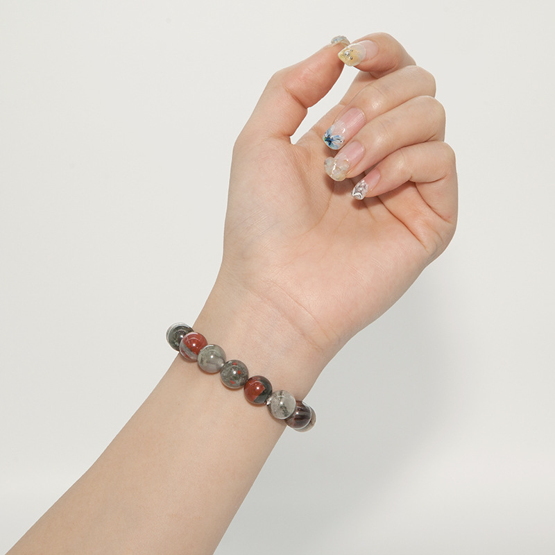 African Blood stone Bracelet for Women Natural Gemstone Round Stone Crystal Beads for Beaded Elastic Bracelet
