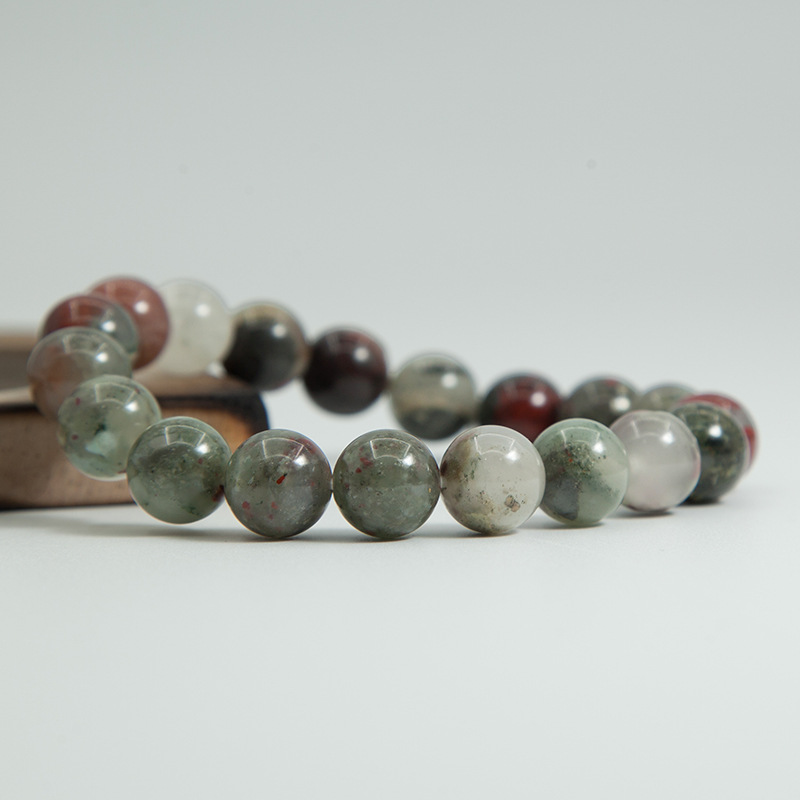 African Blood stone Bracelet for Women Natural Gemstone Round Stone Crystal Beads for Beaded Elastic Bracelet