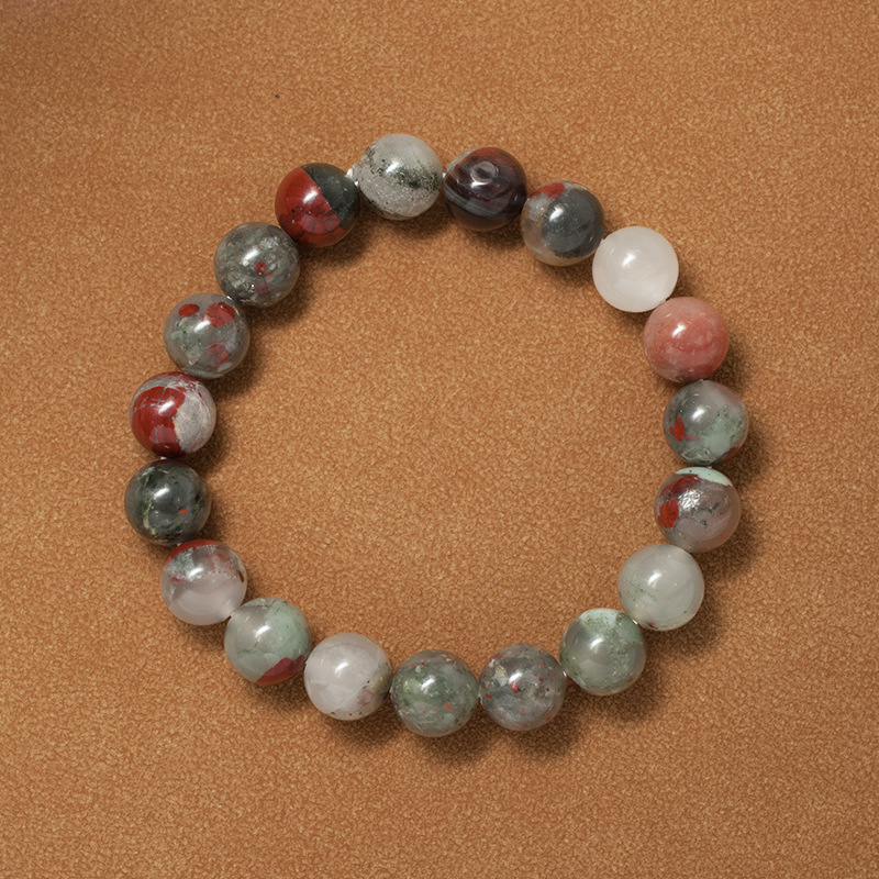 African Blood stone Bracelet for Women Natural Gemstone Round Stone Crystal Beads for Beaded Elastic Bracelet