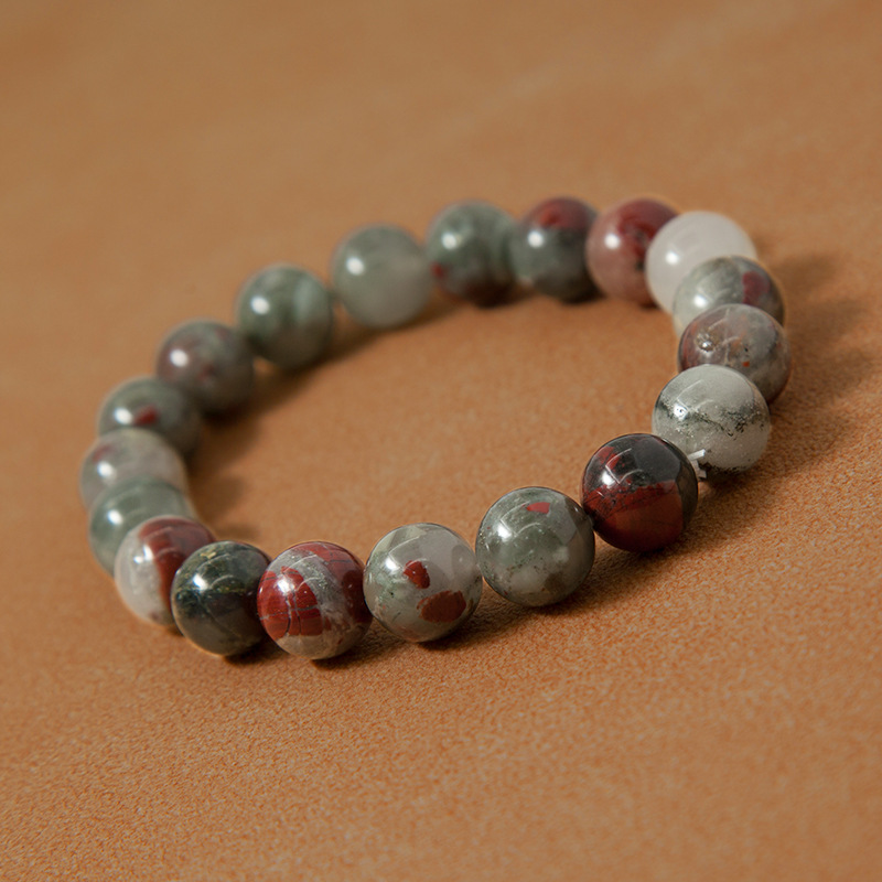 African Blood stone Bracelet for Women Natural Gemstone Round Stone Crystal Beads for Beaded Elastic Bracelet