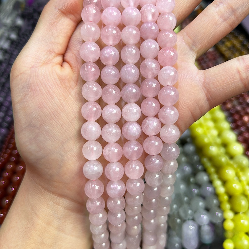Natural Rose Quartz Crystal Round Loose Semi Gemstone Beads for Jewelry Making